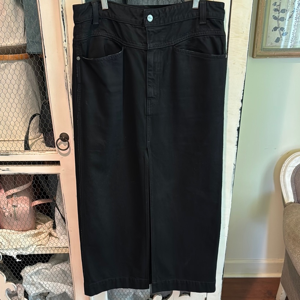 KHAITE midi slit front black denim skirt, size 31, like new, $150